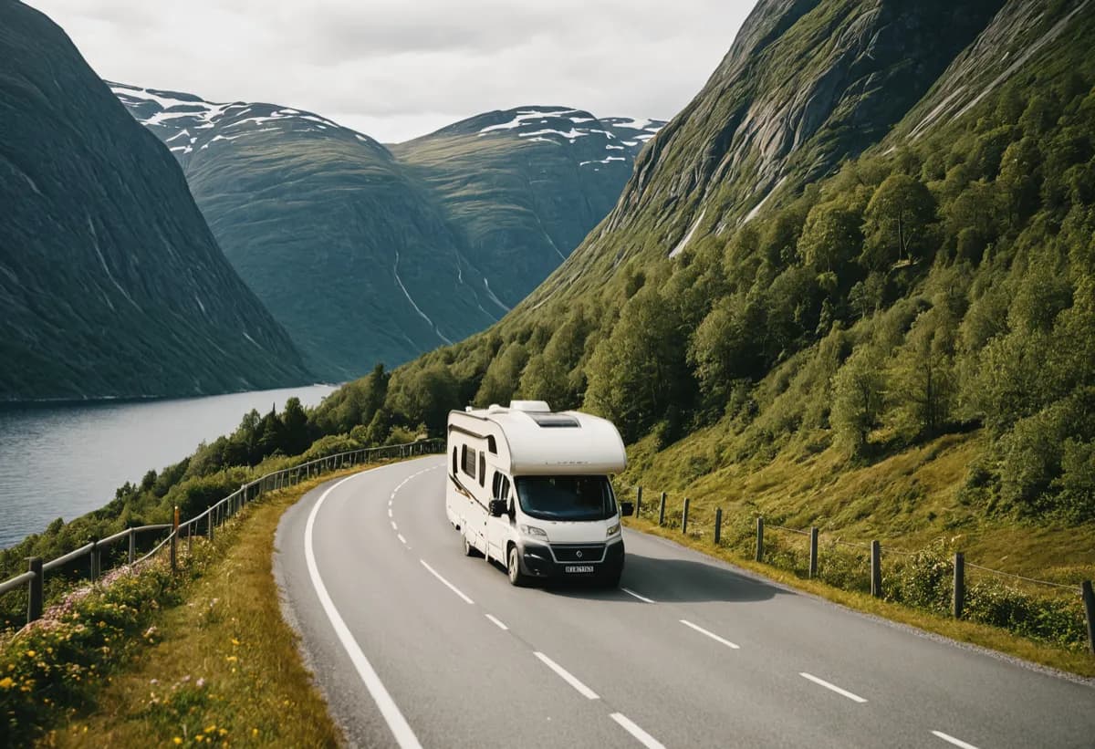Wohnwagen überquert eine europäische Grenze
