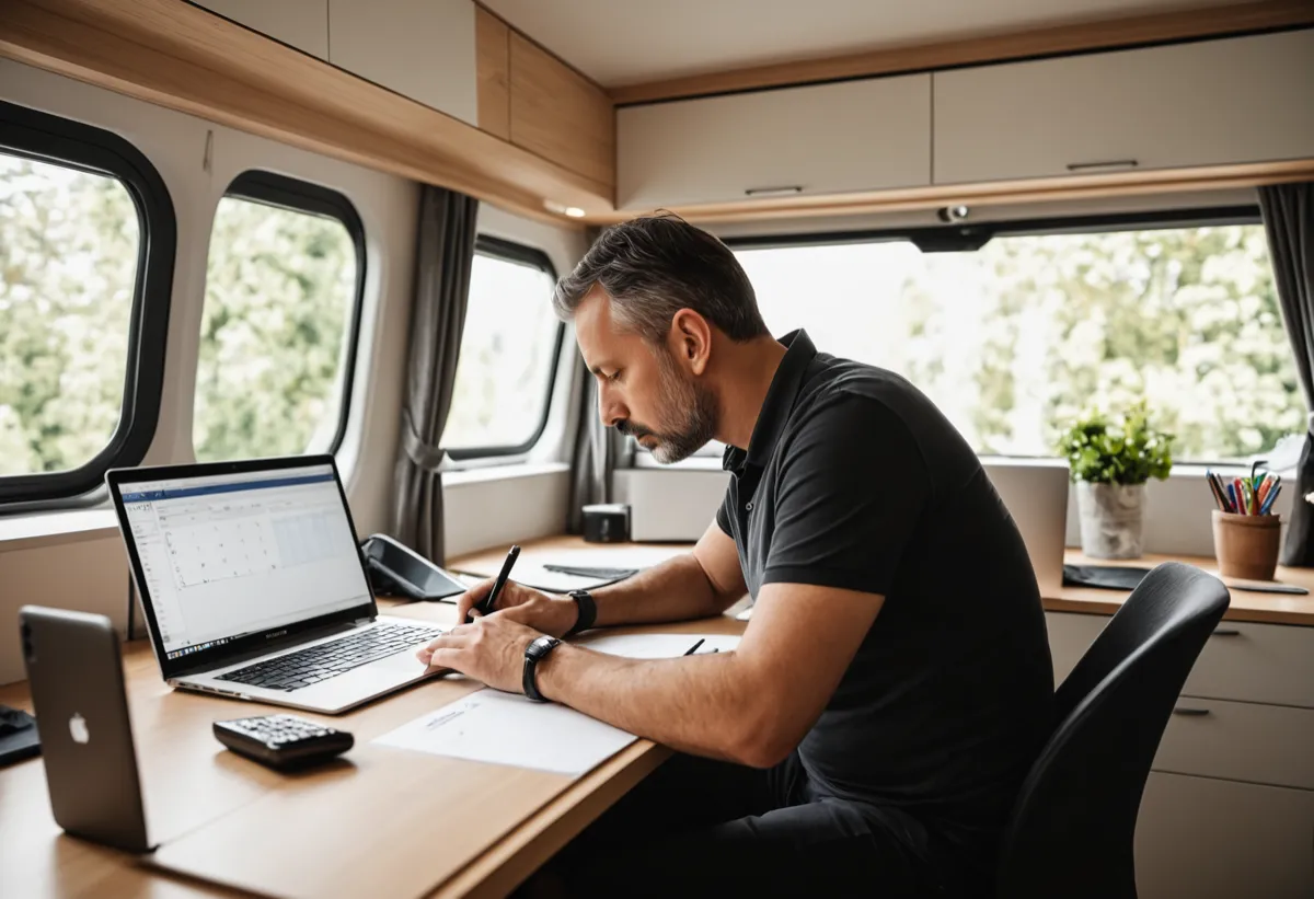 Paar unterschreibt Finanzierungsvertrag beim Wohnwagenhändler