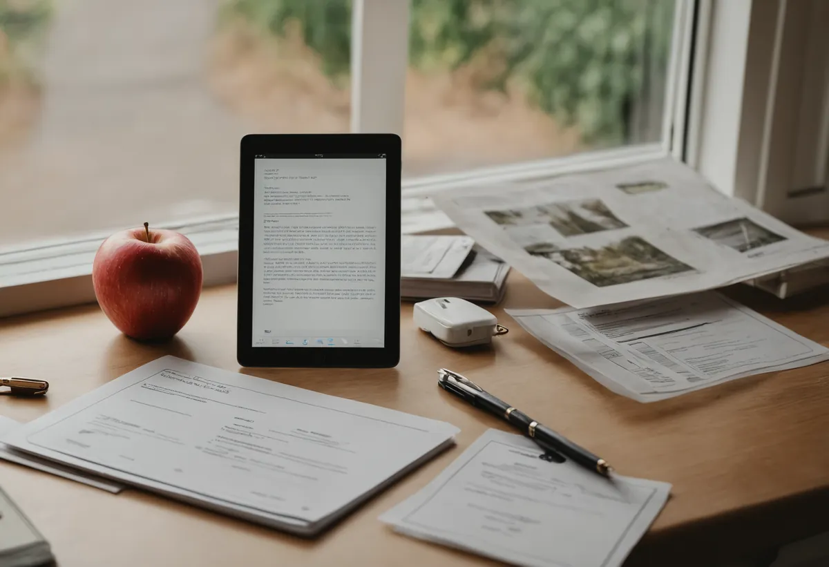 Versicherungsdokument neben einem Wohnwagen auf einem Campingplatz