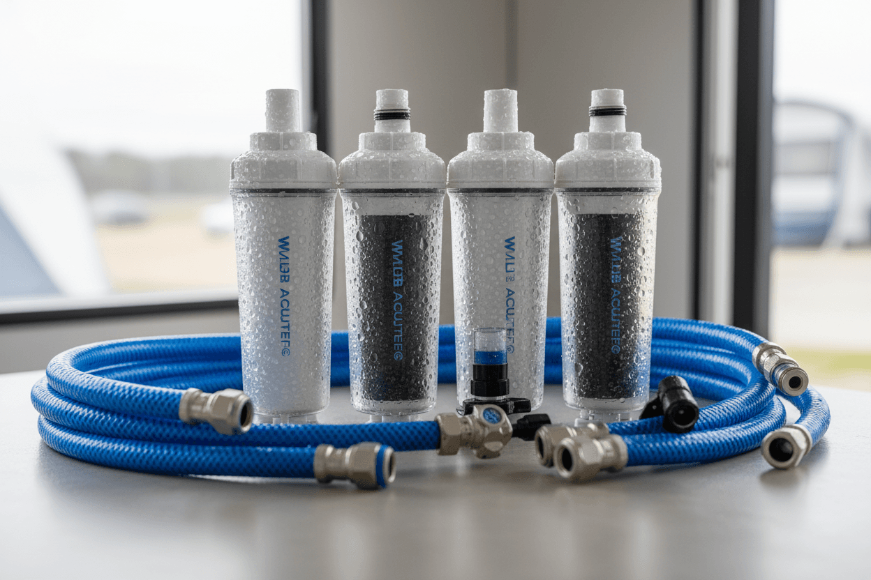 Wasserfilter von Alb Filter eingebaut in der Wohnwagen-Wasseranlage