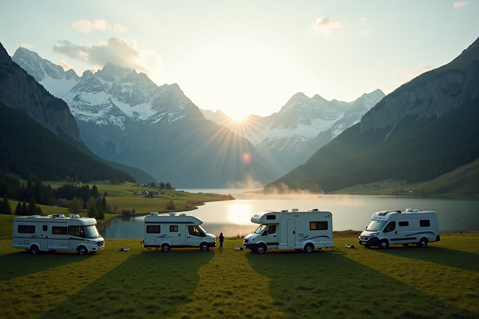 Campingplatz in den österreichischen Alpen mit Wohnmobilen
