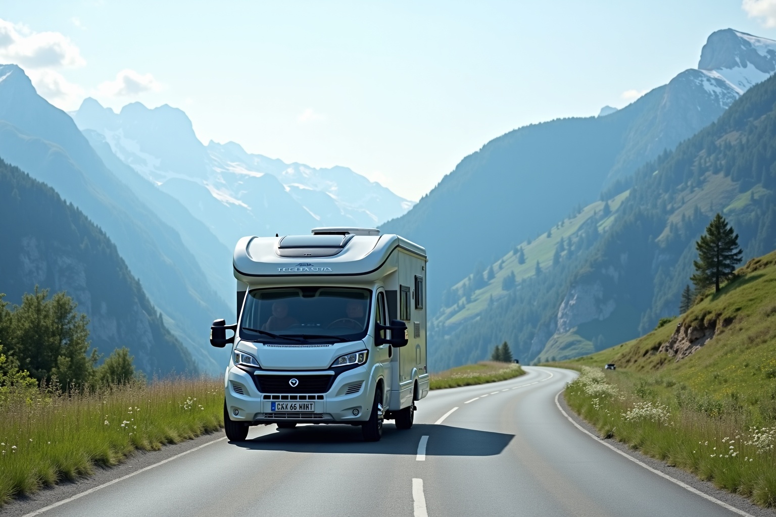 Wohnwagen überquert eine europäische Grenze